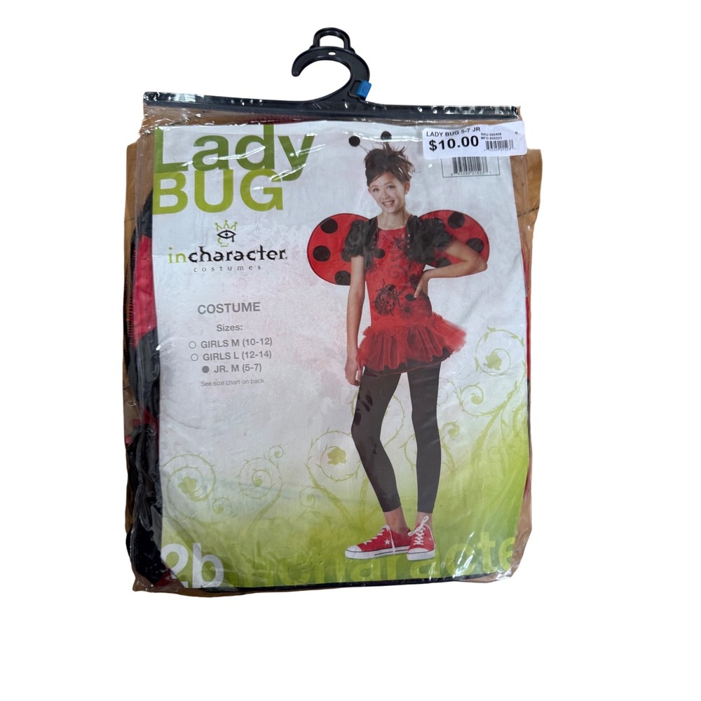 InCharacter Lady Bug Costume Junior Medium 5-7 Red Black Wings Leggings Set